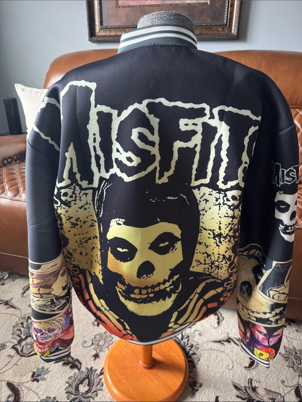 Graphic Skull Bomber Jacket in Black and Yellow